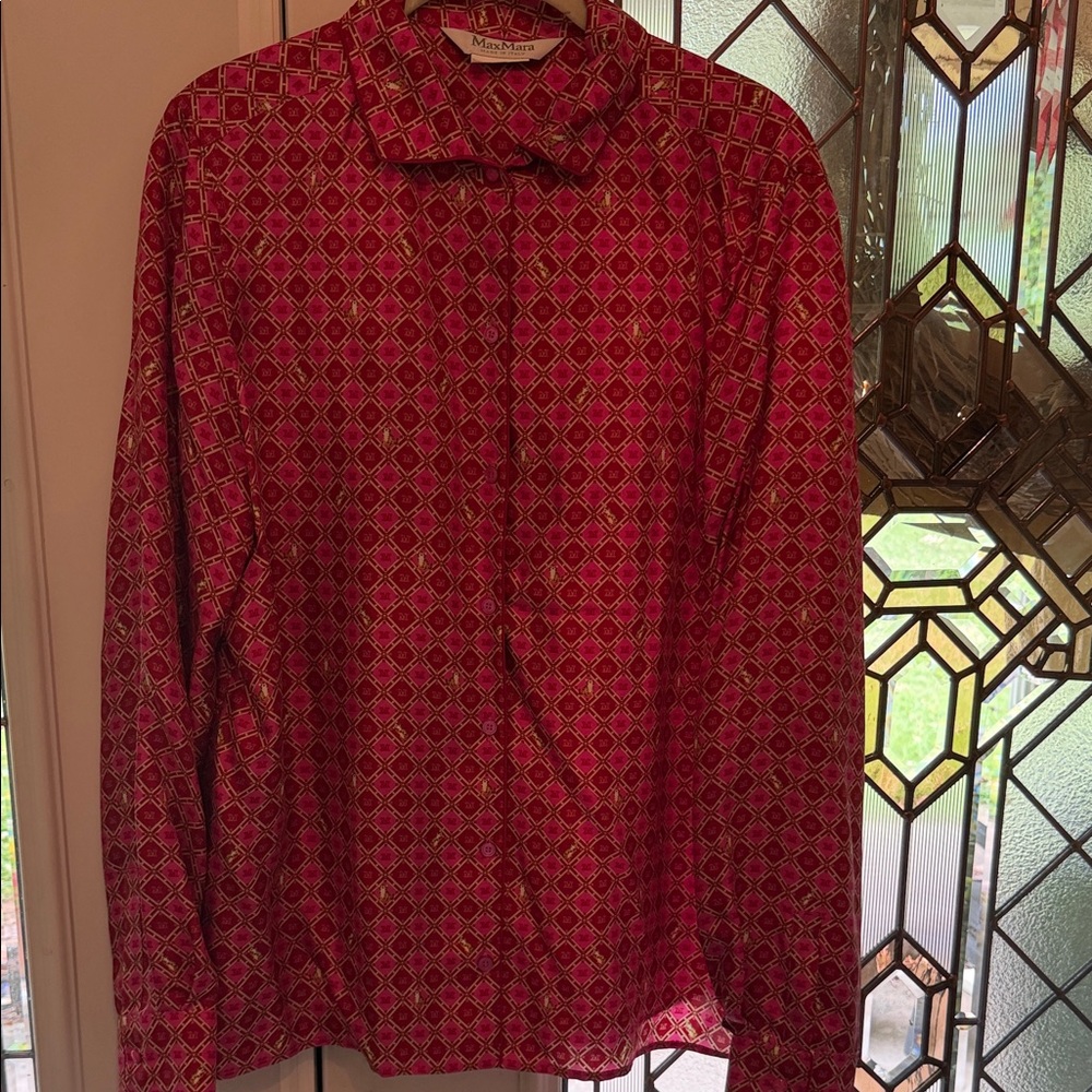 MaxMara Fuchsia and Hot Pink Geometric Silk Blouse
